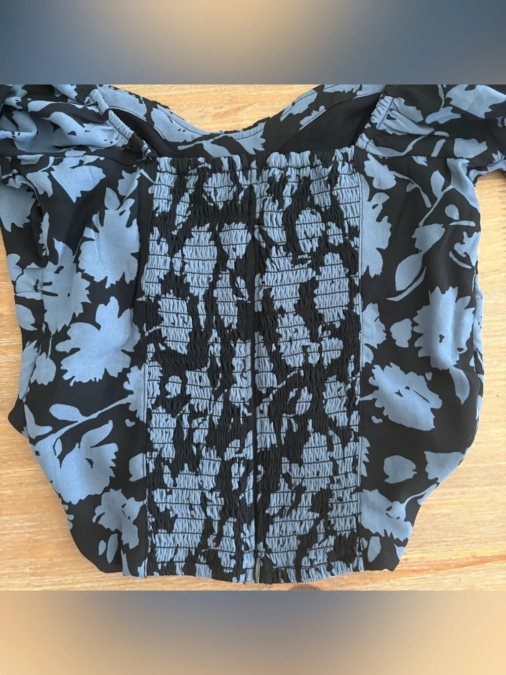 Abercrombie & Fitch Black Floral Smocked Puff Sleeve Top